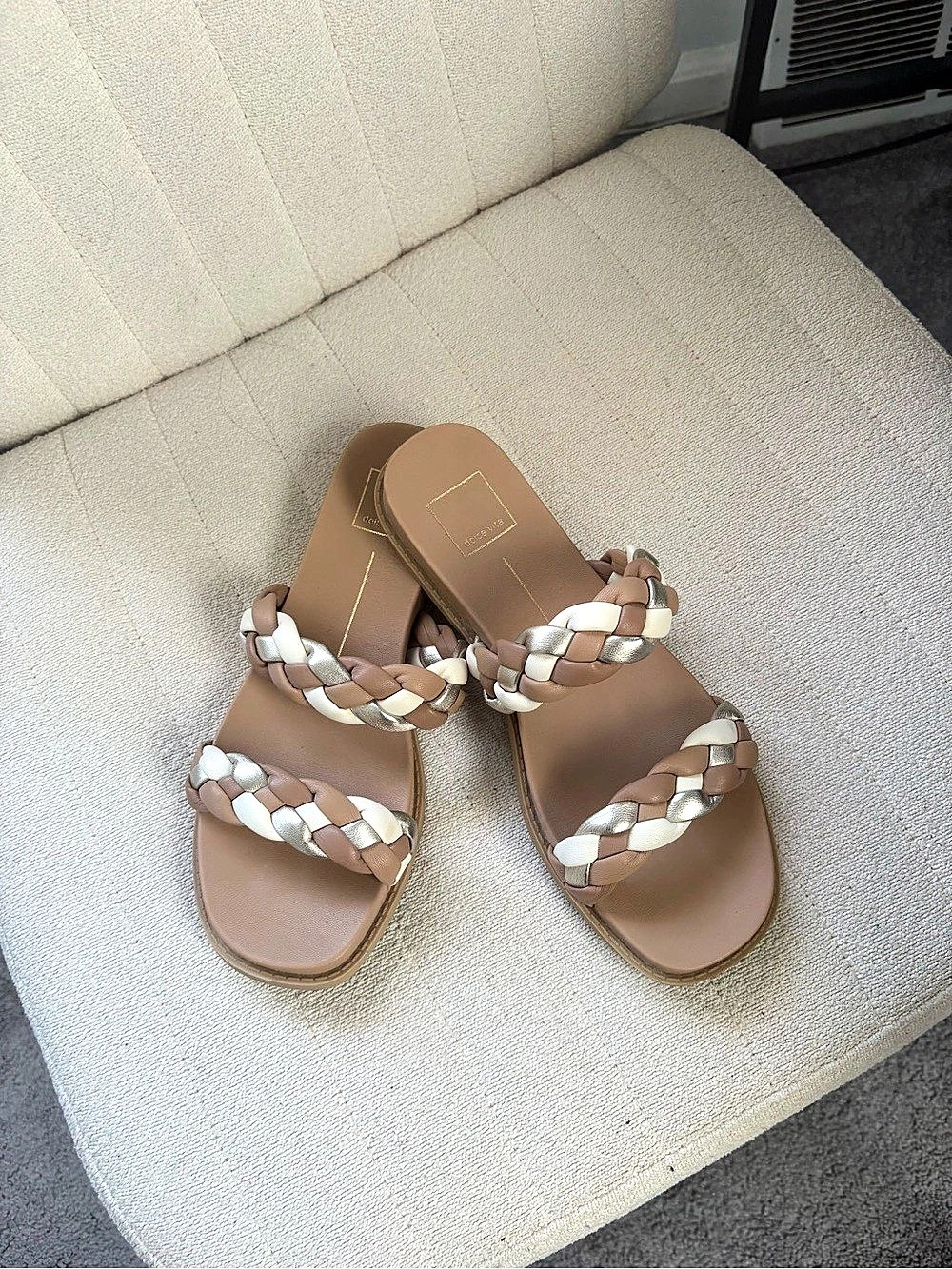 Braided Strap Sandals in Brown & White Like New